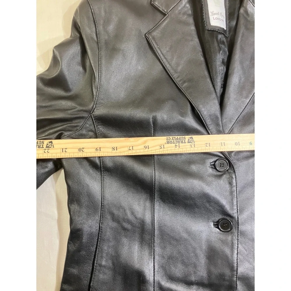 Maxwell Spence London Black Genuine Leather Blazer Jacket Womens XL 2 Button 90s